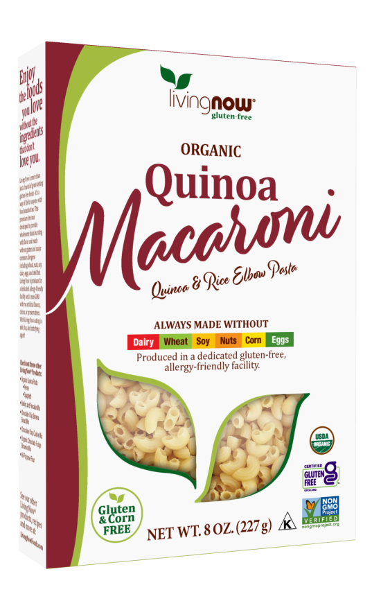 NOW Foods, Organic Quinoa Macaroni, Gluten-Free, Corn-Free, Non-GMO Elbow Pasta, 8-Ounce