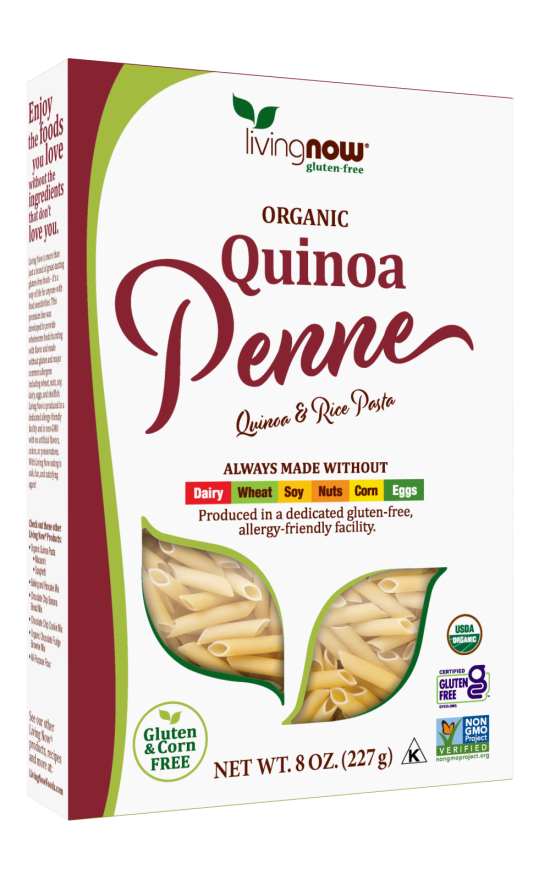 NOW Foods, Organic Quinoa Penne, Gluten-Free, Corn-Free, Non-GMO, Quinoa and Rice Pasta, 8-Ounce