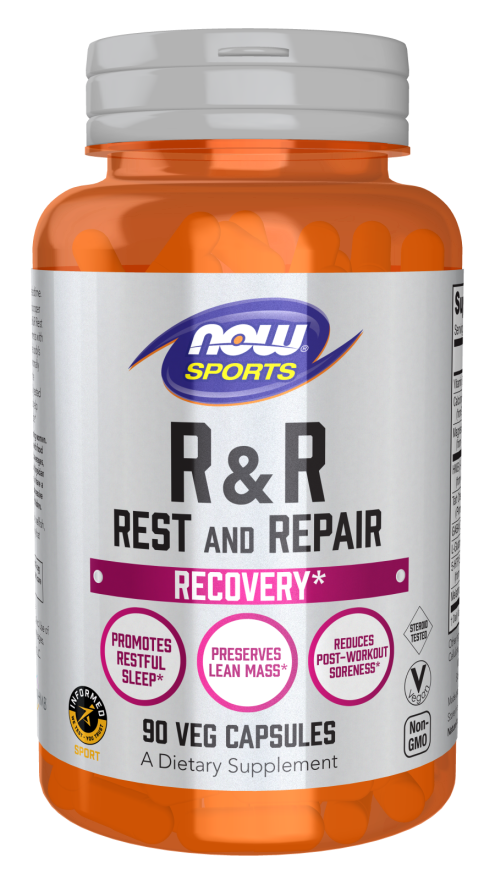 NOW Sports Nutrition, R&R Rest and Repair, Recovery*, Promotes Restful Sleep*, Preserves Lean Mass, Reduces Post-Workout Soreness*, Vegan, NGMO, 90 Veg Capsules