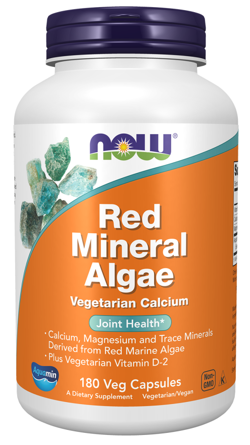 NOW Supplements, Red Mineral Algae Plus Vitamin D-2, Joint Health*, 180 Veg Capsules