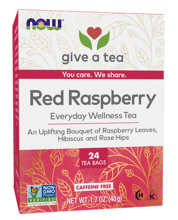 NOW Caring Tea™, Red Raspberry Tea, Premium Unbleached Tea Bags with our no-staples design, 24 Count