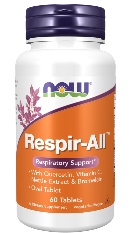 NOW Supplements, Respir-All™ with Quercetin, Vitamin C, Nettle Extract and Bromelain, Respiratory Support*, 60 Tablets