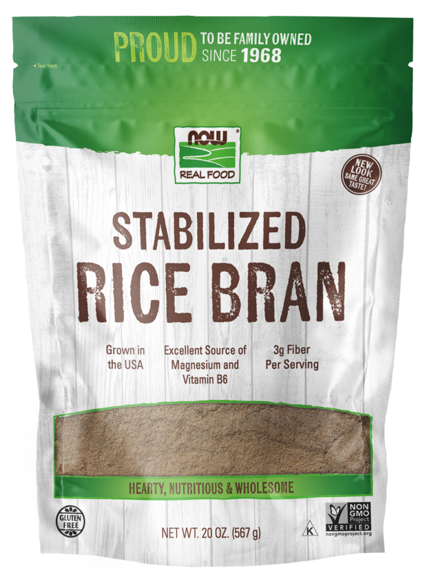 NOW Foods, Rice Bran, Source of Magnesium, Vitamin B6, Fiber and Iron, USA-Grown, Gluten-Free and Certified Non-GMO, 20-Ounce (Packaging May Vary)