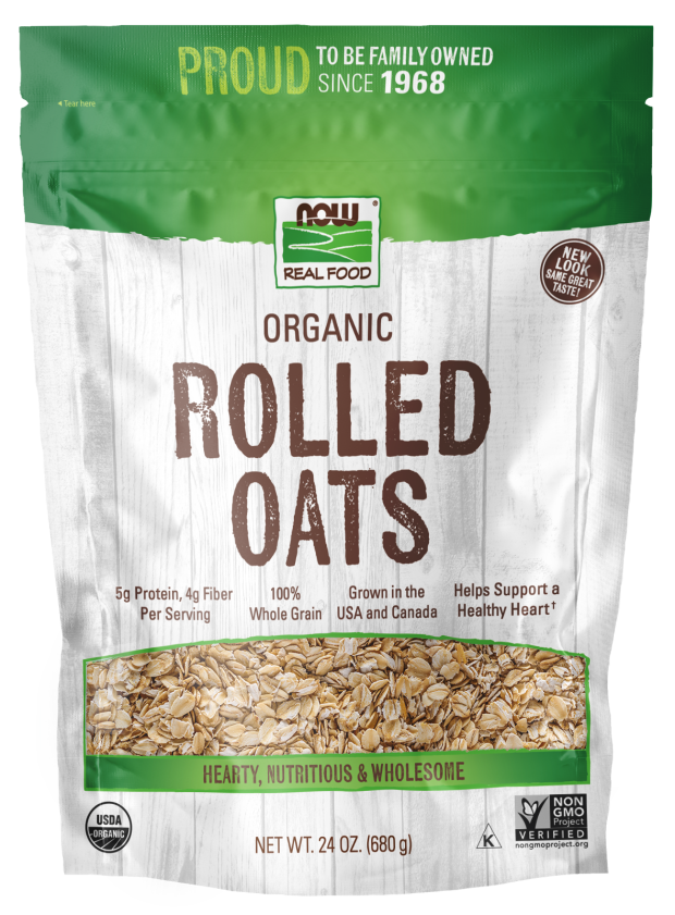 NOW Foods, Organic Rolled Oats, Source of Fiber, Protein and Iron, 100% Whole Grain, Product of the USA, 24-Ounce (Packaging May Vary)