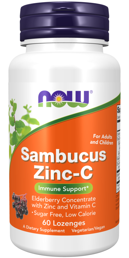 NOW Supplements, Sambucus Zinc-C with Elderberry Concentrate and Vitamin C, 60 Lozenges