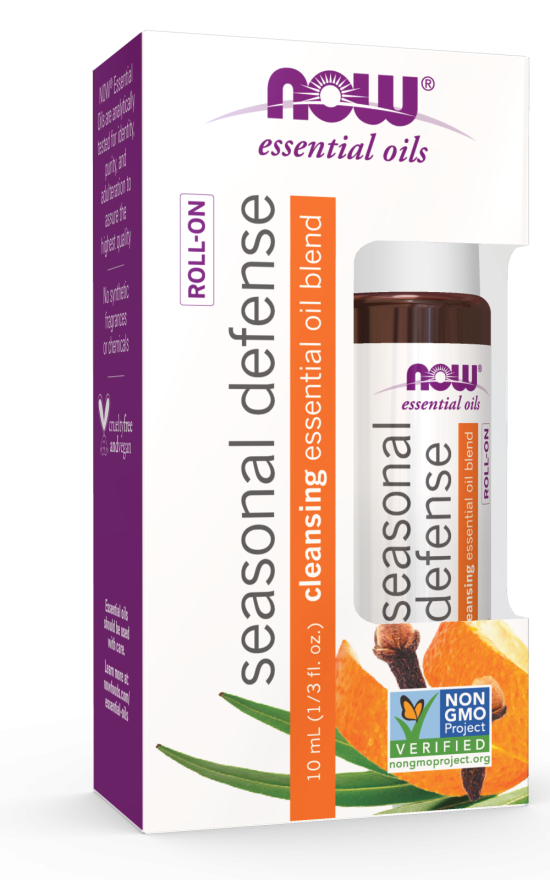 NOW Essential Oils, Seasonal Defense Roll On, Non-GMO Project Verified, Cleansing Blend, Steam Distilled, Topical Aromatherapy, 10-mL