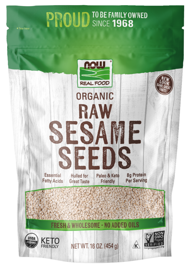 NOW Foods, Certified Organic Sesame Seeds, Source of Protein, Iron and Fatty Acids, Hulled for Great Taste, Certified Non-GMO, 16-Ounce (Packaging May Vary)