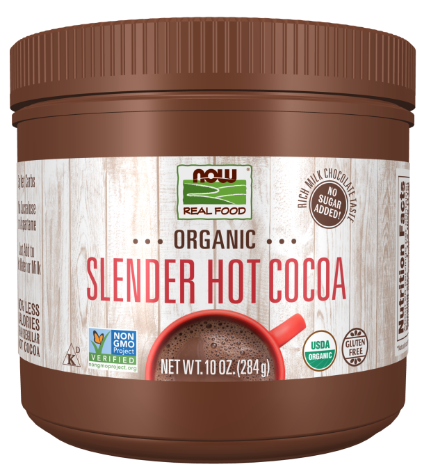 NOW Foods, Organic Cocoa Lovers™ Slender Hot Cocoa, No Sugar Added, Certified Non-GMO, Kosher, 10-Ounce