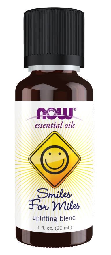 NOW Essential Oils, Smiles for Miles Aromatherapy Blend, Refreshing Aromatherapy Scent, Blend of Pure Essential Oils, Vegan, Child Resistant Cap, 1-Ounce