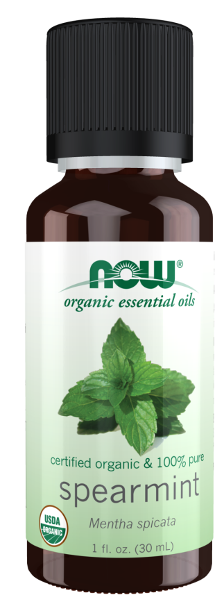 NOW Essential Oils, Organic Spearmint Oil, Stimulating Aromatherapy Scent, Steam Distilled, 100% Pure, Vegan, Child Resistant Cap, 1-Ounce