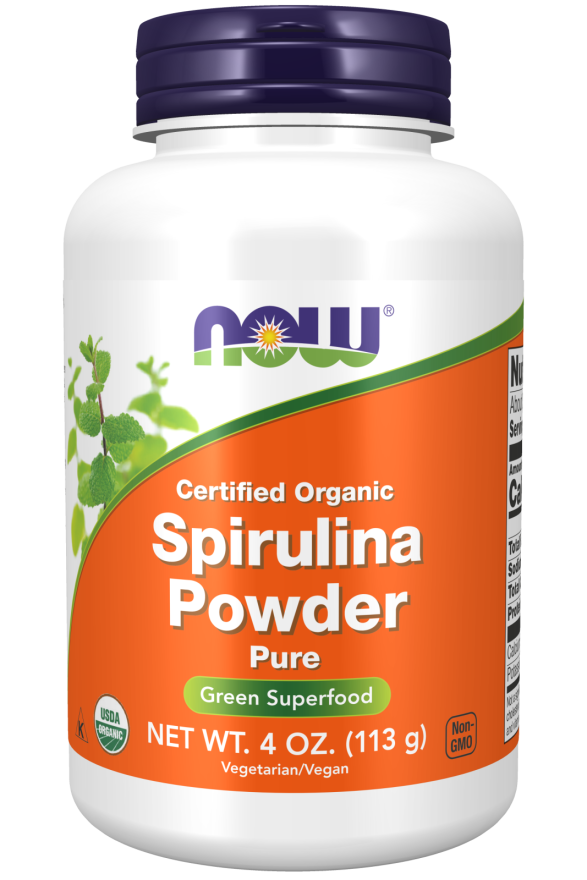 NOW Supplements, Certified Organic, Spirulina Powder, Rich in Beta-Carotene (Vitamin A) and B-12 with naturally occurring GLA & Chlorophyll, 4-Ounce