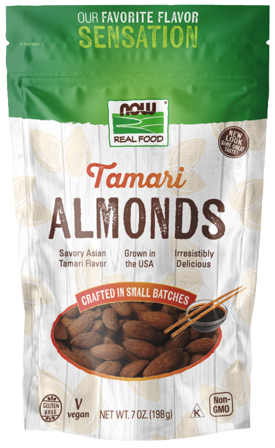 NOW Foods, Tamari Almonds, Flavor Sensations, Savory Asian Tamari Flavor, Gluten-Free and Certified Non-GMO, 7-Ounce (Packaging May Vary)