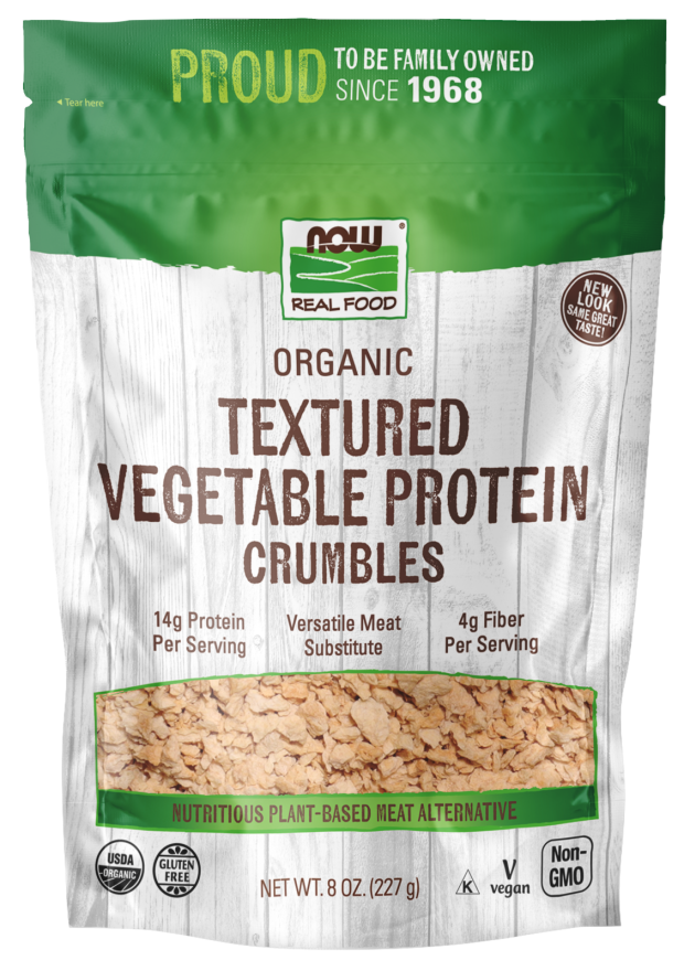 NOW Foods, Organic Textured Soy Protein Granules, Non-GMO, Versatile, Vegetable-Sourced Protein, 8-Ounce (Packaging May Vary)