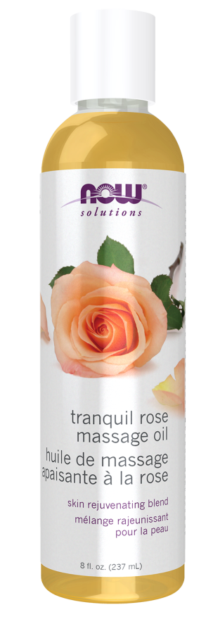 NOW Solutions, Tranquil Rose Massage Oil, Body Moisturizer for Dry Sensitive Skin, Promotes Healthy-Looking Skin, 8-Ounce