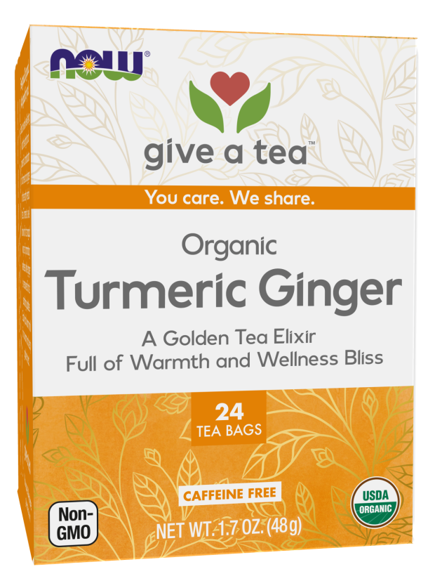 NOW Give a Tea, Organic Turmeric Ginger, Caffeine Free, 24 Tea Bags, 1.7 oz (48 g)