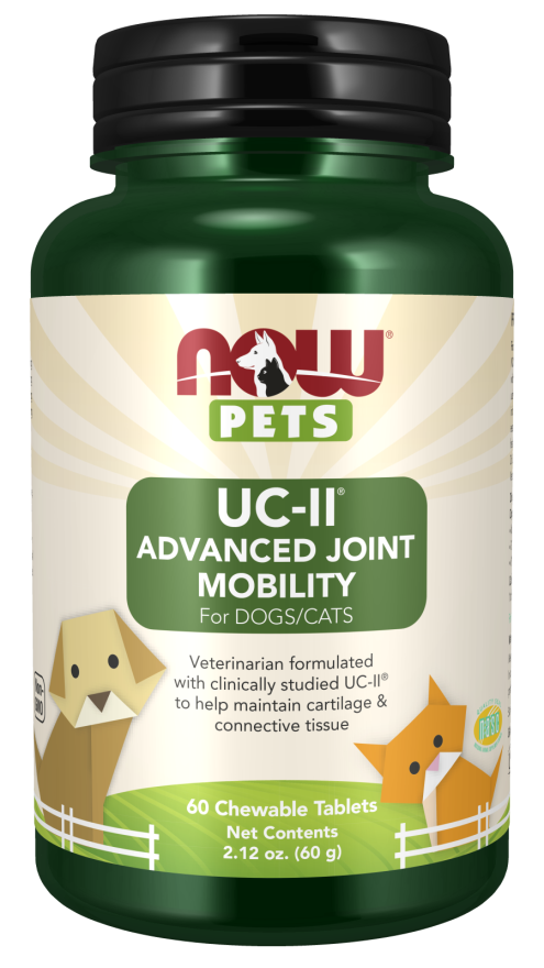 NOW® Pets, UC-II® Advanced Joint Mobility for Dogs and Cats, Veterinarian formulated, Help Maintain Cartilage and Connective Tissue*, 60 Chewable Tablets (60 Grams)