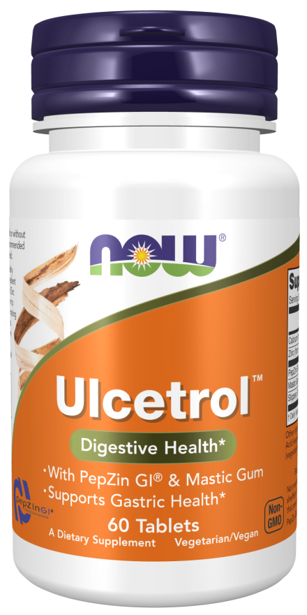 NOW Supplements Ulcetrol™, Digestive Health*, With PepZin GI® & Mastic Gum, Supports Gastric Health*, 60 Tablets