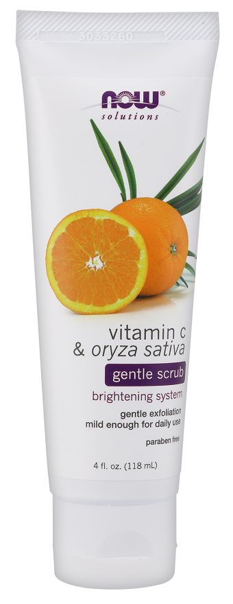 NOW Solutions, Vitamin C and Oryza Sativa Gentle Scrub, Brightening System, Gentle Mild Exfoliation for Daily Use 4-Ounce