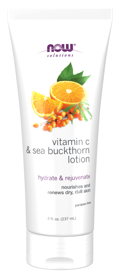 NOW Solutions, Vitamin C and Sea Buckthorn Lotion, Hydrates, Repairs and Nourishes Dry Dull Skin, 8-Ounce