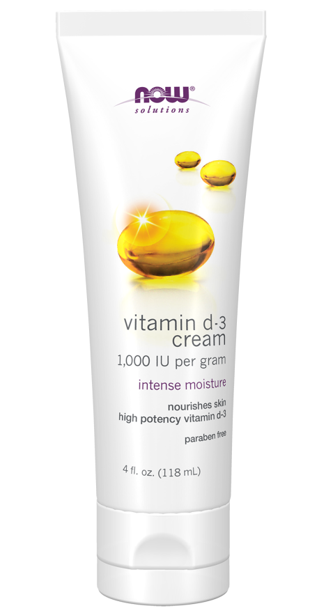 NOW Solutions, Vitamin D-3 Cream 1,000 IU Per Gram, High-Potency, Intense Moisture, 4-Ounce