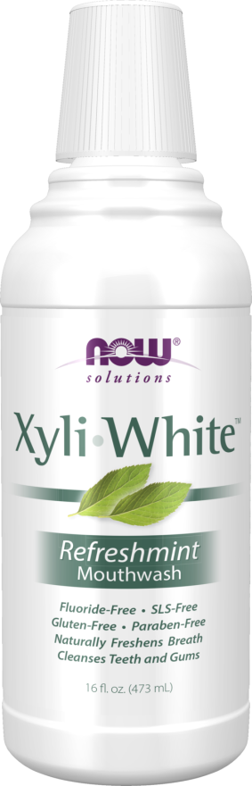 NOW Solutions, Xyliwhite™ Mouthwash, Refreshmint Flavor, Naturally Freshens Breath, Cleanses Teeth and Gums, 16-Ounce