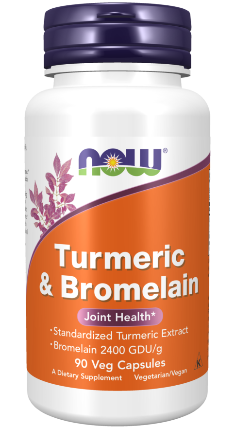 NOW Supplements, Turmeric & Bromelain (Standardized Turmeric Extract) with Bromelain 2400 GDU/g, 90 Veg Capsules