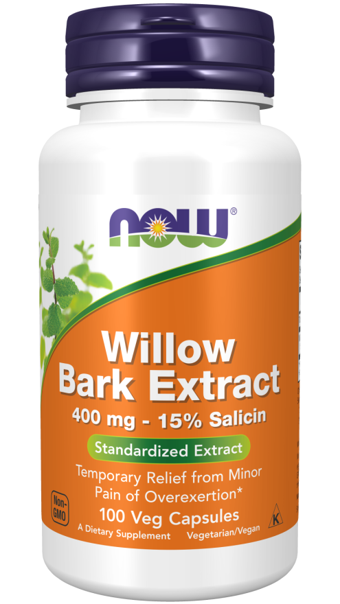 NOW Supplements, White Willow Bark 400 mg with 15% Salicin, Standardized Extract, 100 Veg Capsules