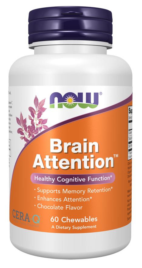 NOW Supplements, Brain Attention™ with Cera-Q™, Healthy Cognitive Function*, 60 Chewables