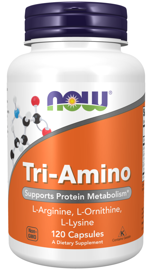 NOW Supplements, Tri-Amino with L-Arginine, L-Ornithine, L-Lysine, Supports Protein Metabolism*, 120 Capsules
