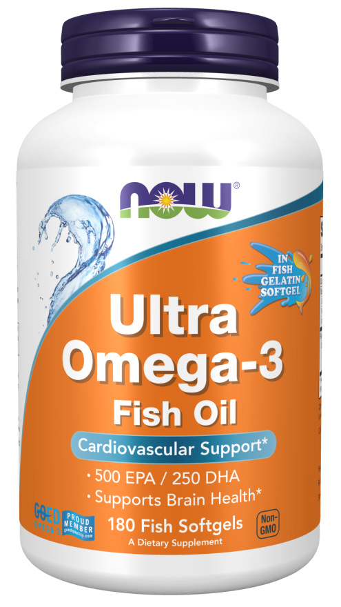 NOW Supplements, Ultra Omega-3, 500 EPA and 250 DHA, Cardiovascular Support*, 180-Fish Gelatin Softgels