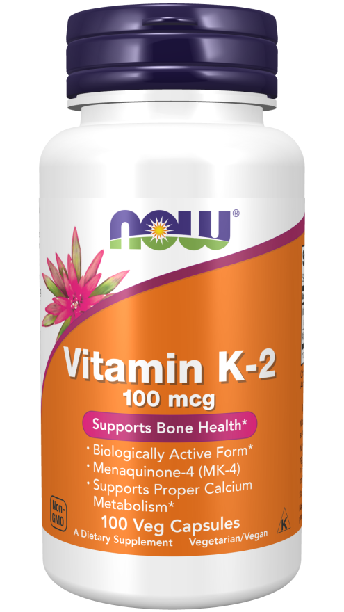 NOW Supplements, Vitamin K-2 100 mcg, Menaquinone-4 (MK-4), Supports Bone Health*, 100 Veg Capsules