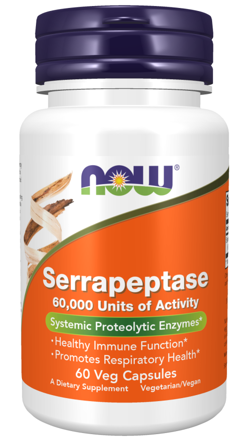 NOW Supplements, Serrapeptase 60,000 Units of Activity, Promotes Respiratory Health and Immune Function*, 60 Veg Capsules