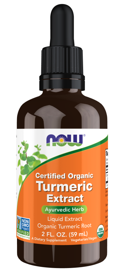 NOW Supplements, Certified Organic Turmeric Extract, Ayurvedic Herb, Liquid Extract, Organic Turmeric Root 2 fluid ounces