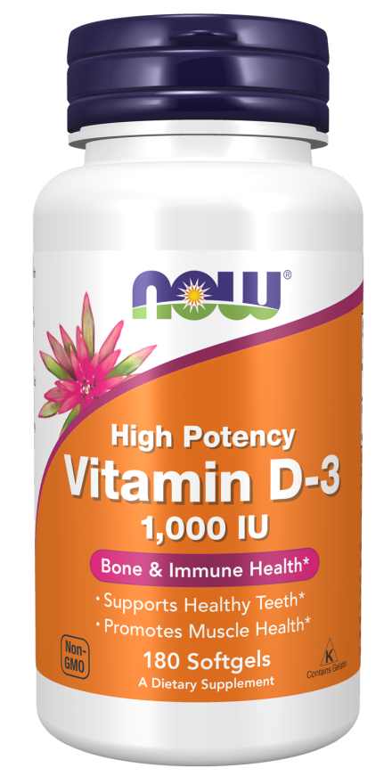 NOW Supplements, Vitamin D-3 1,000 IU, High Potency, Structural support*, 180 Softgels
