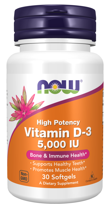 NOW Supplements, Vitamin D-3 5,000 IU, Bone & Immune Health*, 30 Softgels