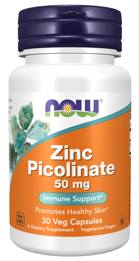 NOW Supplements, Zinc Picolinate 50 mg, Supports Enzyme Functions*, Immune Support*, 30 Veg Capsules