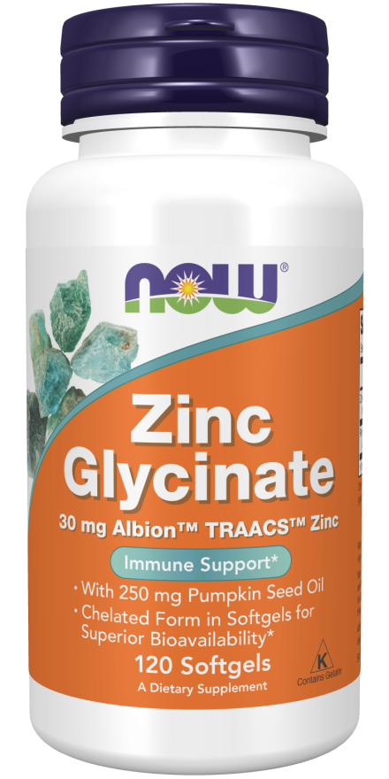 Now Supplements, Zinc Glycinate with 250 mg Pumpkin Seed Oil, Supports Prostate Health*, 120 Softgels