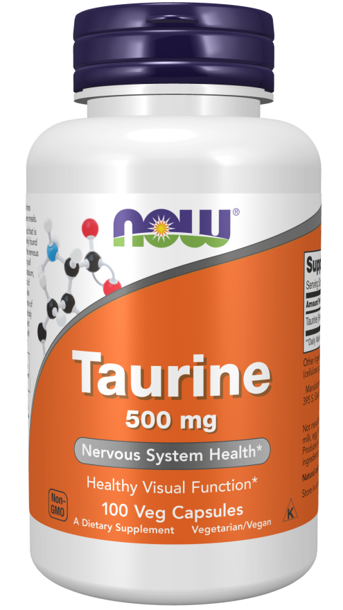 NOW Supplements, Taurine 500 mg, Nervous System Health*, Amino Acid, 100 veg Capsules