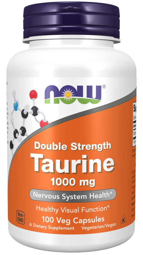 NOW Supplements, Taurine 1,000 mg, Double Strength, Nervous System Health*, 100 Veg Capsules