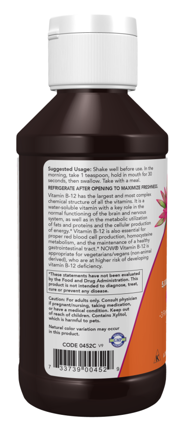 NOW Supplements, Ultra B-12, Liquid, 800 mcg Folic Acid, Cellular Energy Production*, 4-Ounce