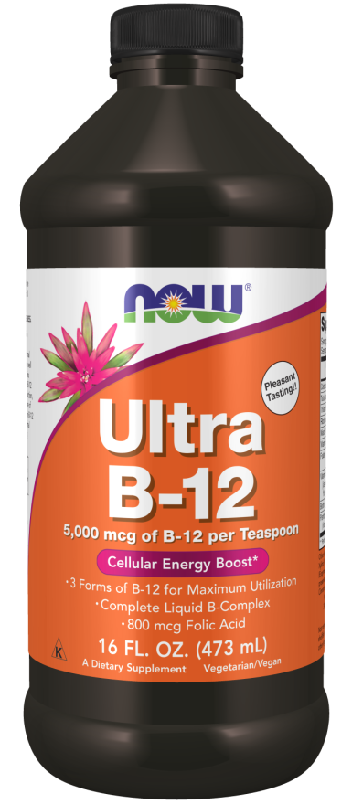 NOW Supplements, Ultra B-12, Liquid, 800 mcg Folic Acid, Cellular Energy Production*, 4-Ounce