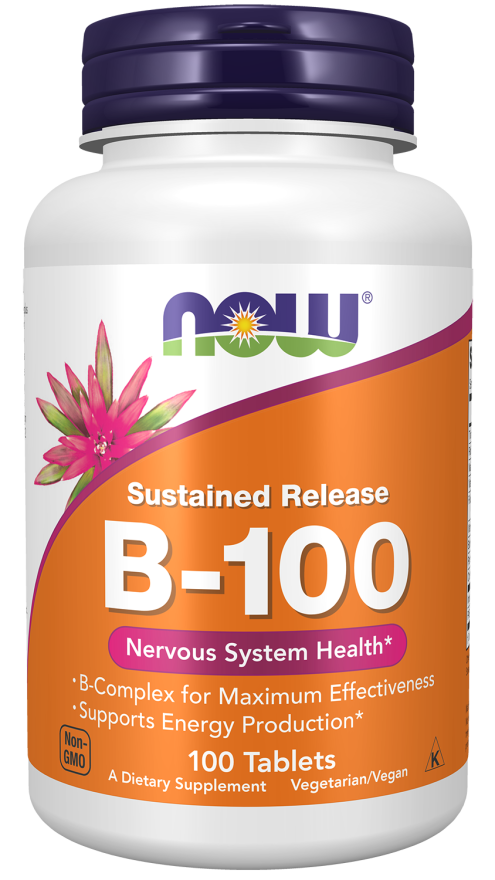 NOW Supplements, Vitamin B-100, Sustained Release, Energy Production*, Nervous System Health*, 100 Tablets