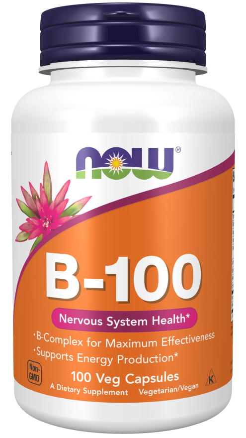 NOW Supplements, Vitamin B-100, Energy Production*, Nervous System Health*, 100 veg capsules