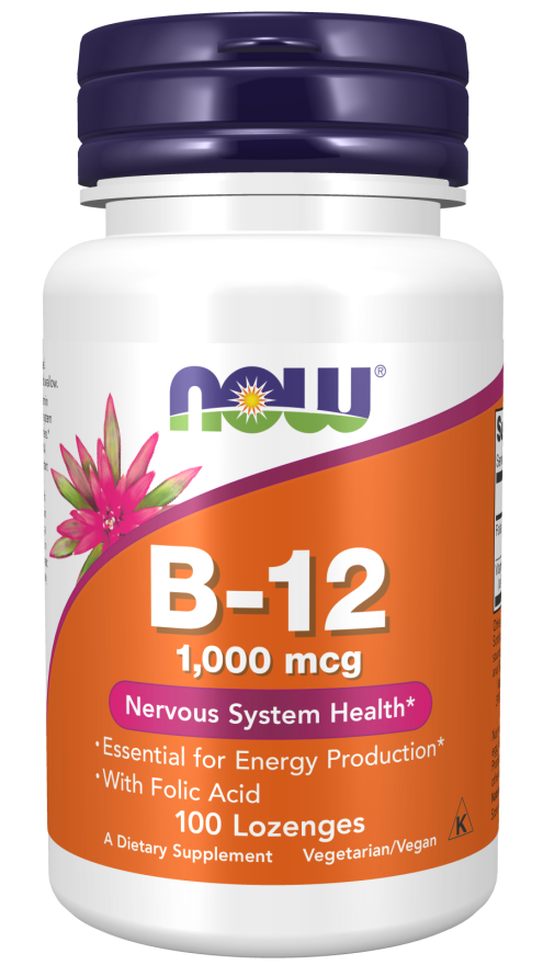 NOW Supplements, Vitamin B-12 1,000 mcg with Folic Acid, Nervous System Health*, 100 Chewable Lozenges