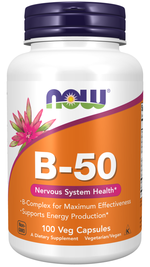 NOW Supplements, Vitamin B-50 mg, Energy Production*, Nervous System Health*, 100 Veg Capsules