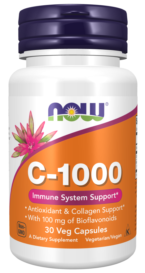 NOW Supplements, Vitamin C-1,000 with Rose HIPS & Bioflavonoids, Antioxidant Protection*, 30 Veg Capsules