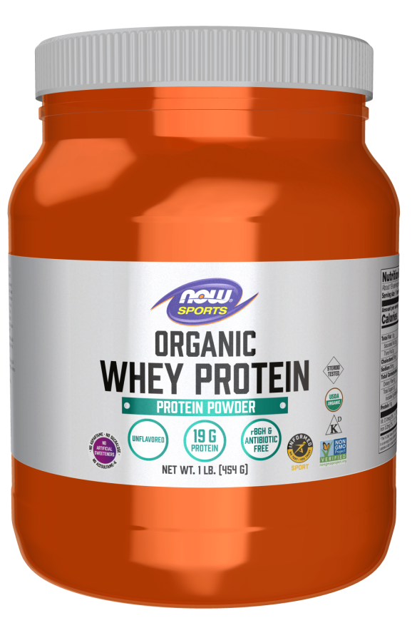 NOW Sports Nutrition, Certified Organic Whey Protein 19 g, Unflavored Powder, 1-Pound