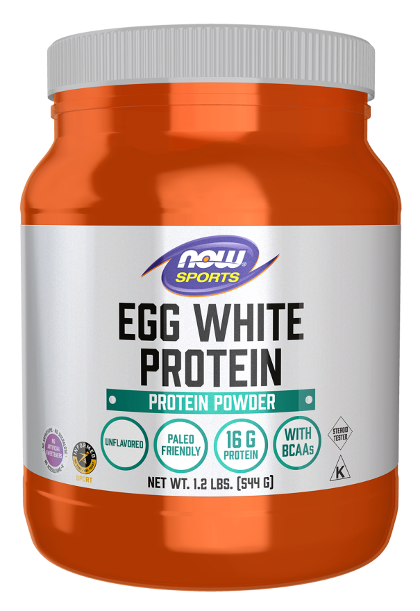 NOW Sports Nutrition, Egg White Protein, 16 g With BCAAs, Unflavored Powder, 1.2-Pound